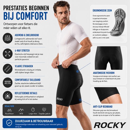 Rocky Fietsshort met Zeem - Fietsbroek - Wielrenbroek - Wielerbroek - Mountainbike - Fietskleding - Koersbroek - bibshort -Fietsbroek Heren met Zeem - Maat XL — afbeelding 4