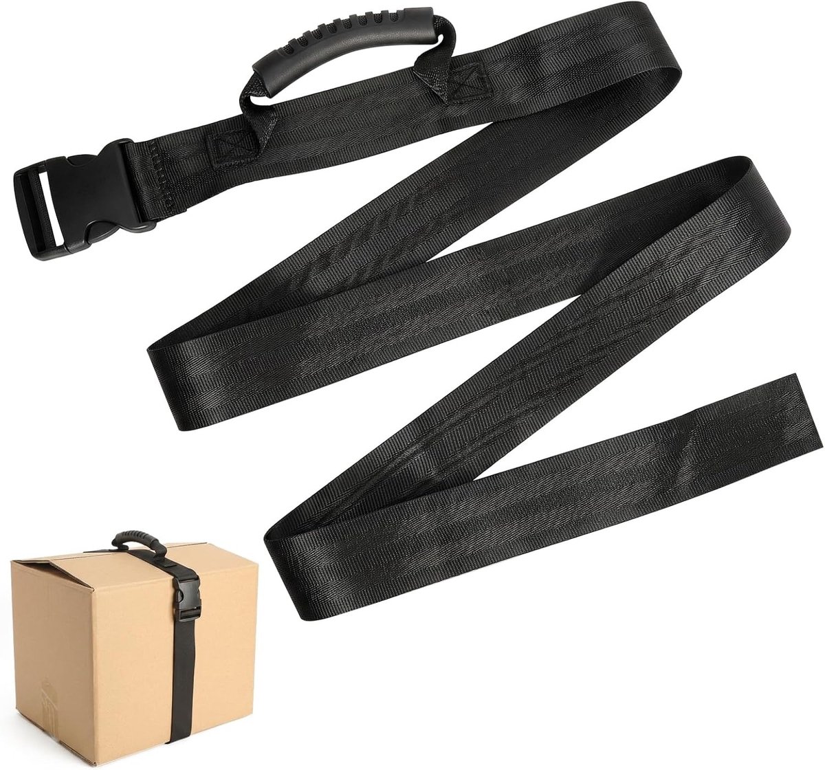 Verstelbare verhuisriemen voor het tillen van dozen en bagage, sterke nylon transportriemen met handvat - 192 x 5 cm, zwart
