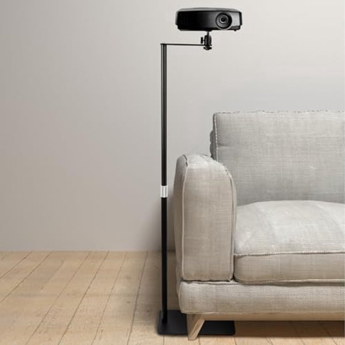 ® Ruimtebesparende L-vormige projectorstandaard met universele 1/4 draad - 360° draaibaar - Hoogte verstelbaar 65-120 cm - Antislipbasis - Ontwerp voor kabelbeheer
