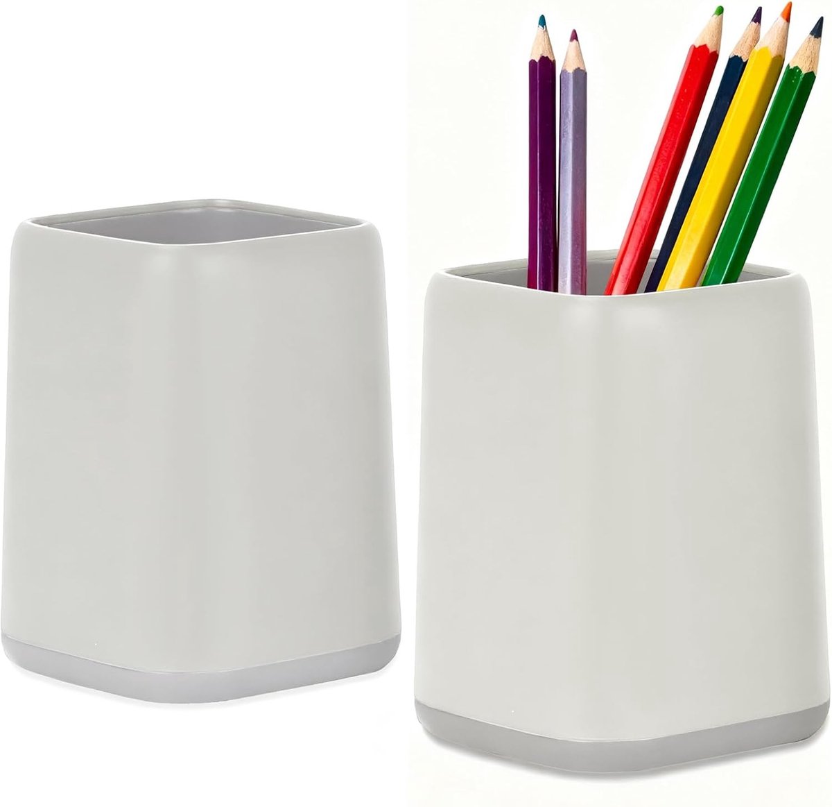 Multifunctionele Pennenhouder Set van 2 Stuks, Vierkant, Grote Capaciteit, Perfect voor Thuis, Kantoor en School, Grijs en Wit