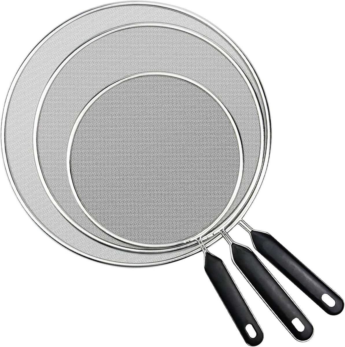 Set van 3 Spatbeschermers voor Keuken, Roestvrijstalen Spatbeschermers voor Pannen en Fornuis, 19 cm, 25 cm en 29 cm met Handvat