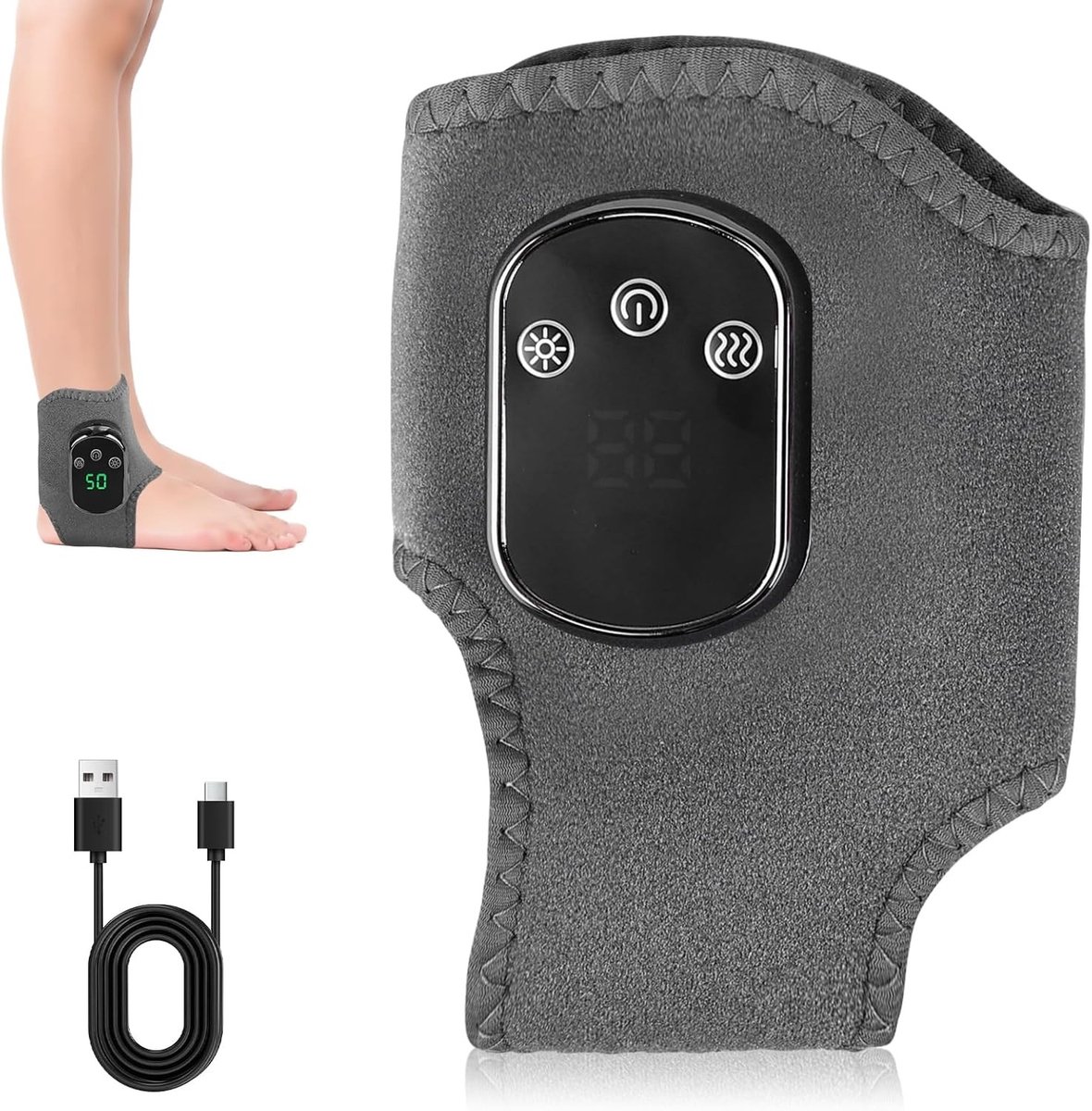 Draadloze verwarmde polsmassager met USB, 5 warmtestanden en 3 sterkte-instellingen voor polsondersteuning en verlichting van peesontsteking