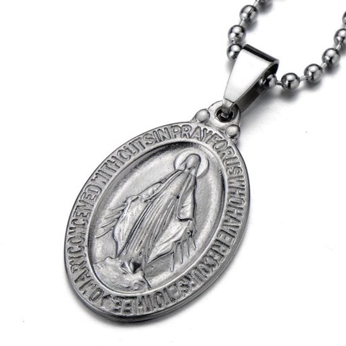 Exquise Medaille Hanger van de Maagd Maria Heren Dames RVS Ketting met 60 cm Stalen Bal Ketting RVS Niet Toepasbaar