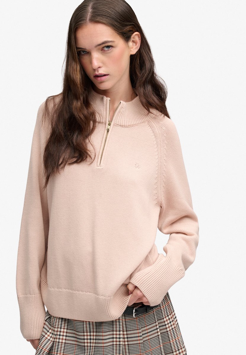 Superdry Washed Classic Half Zip Trui Relaxed Pasvorm Dames Sweaters Rose Dust