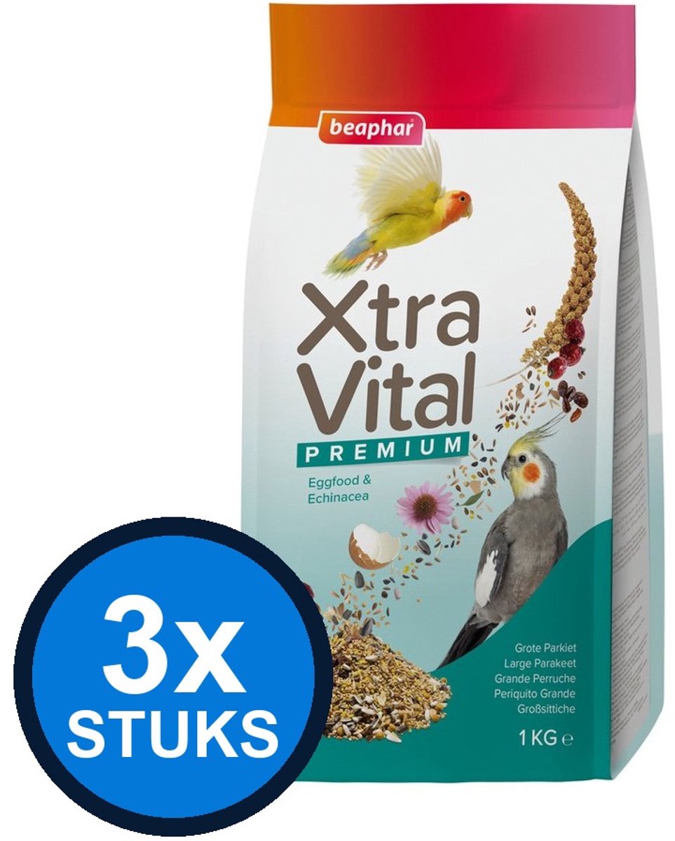3x Beaphar - XtraVital grote parkiet 1kg - Vogelvoer - 1 kg