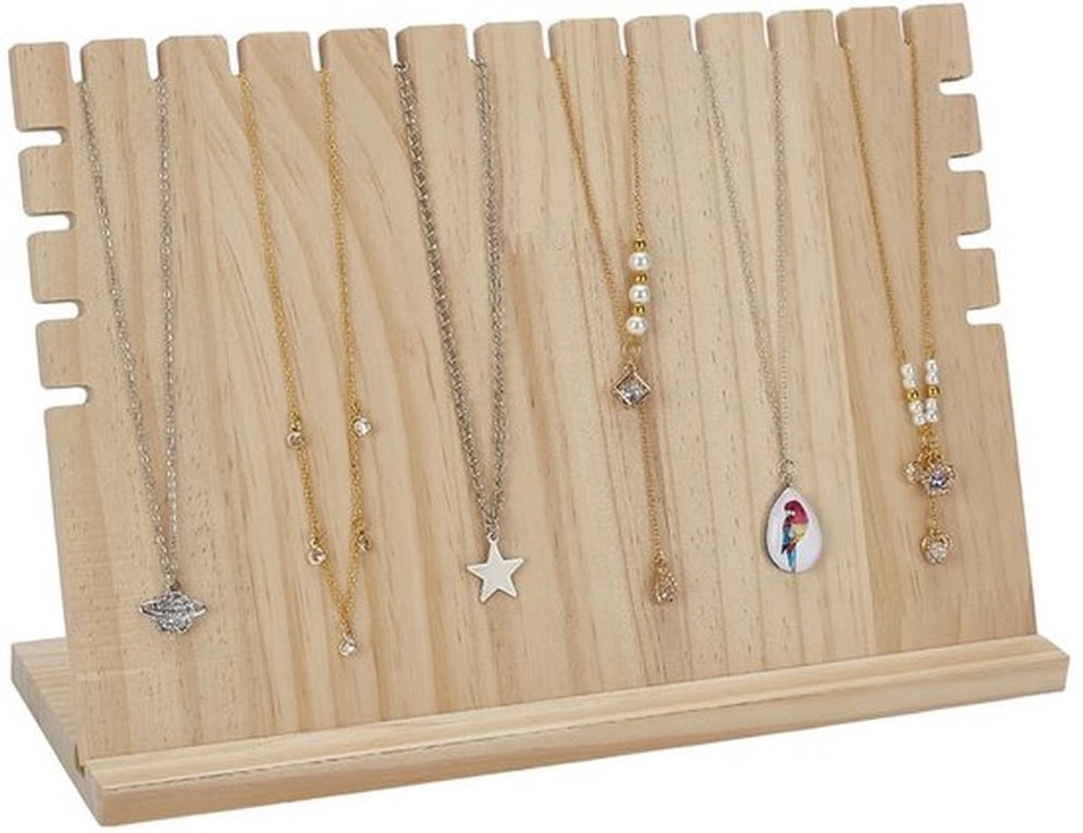 Massief houten kettingstandaard, 29,5 x 9,5 x 19 cm, houder voor meerdere halskettingen, organizer van gebleekte amandel, tafelstandaard, display voor thuis, winkel
