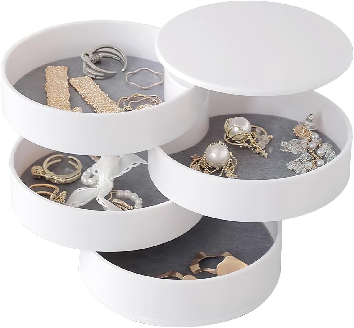 Sieradenbox voor Meisjes - Rotatable Organiser met 4 Niveaus voor Ringen, Oorbellen en Kettingen met Fluwelen Voering
