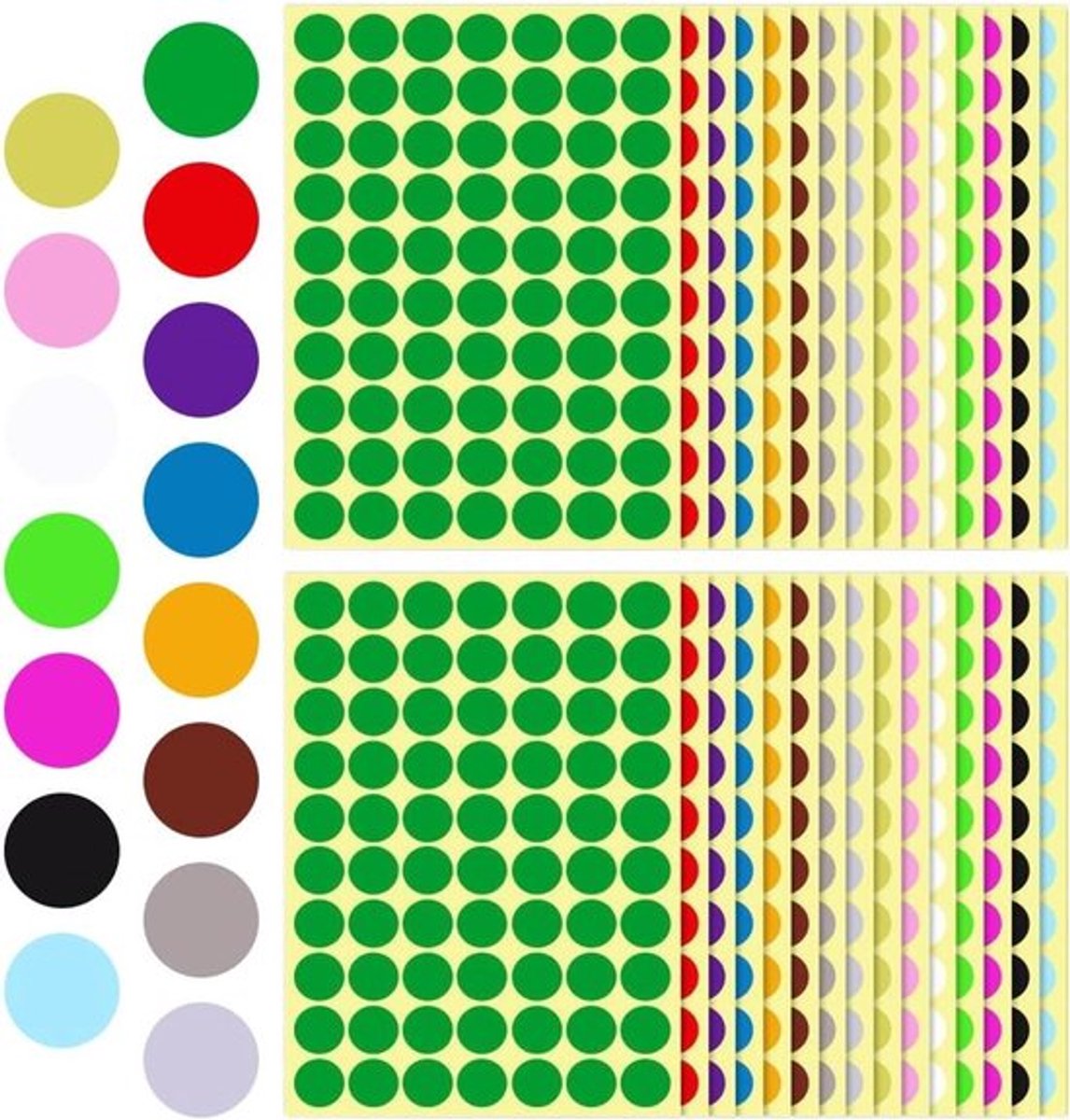- Ronde kleurrijke zelfklevende etiketten - Etiketten - Kleurcodering - Stippenstickers - Voor kantoor thuis school - 2100 stuks - 19 mm - 15 verschillende kleuren