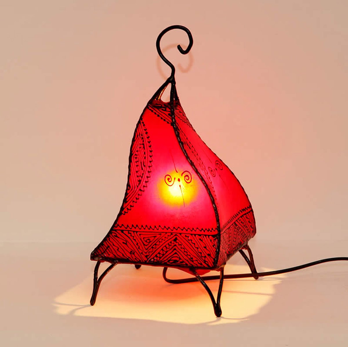 Oosterse tafellamp – Marokkaanse hennalamp van geitenleer – Rood – E14 – 35–38 cm