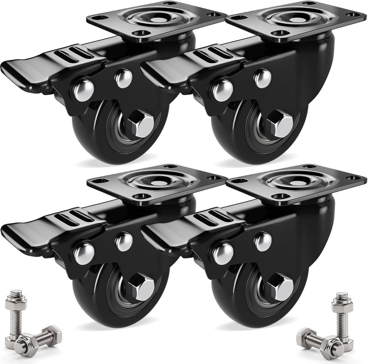 4 x Asibaade 50 mm Heavy Duty Casters incl. Mounting Accessories, Transport Wheels with Brake, 360° Rotation up to 480 - ShopVlot