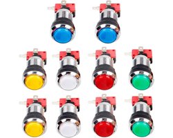 EG STARTS 10x Arcade Buttons Chrome LED Illuminated Push Buttons With 0.5cm Interface Micro Switch For Arcade Machine - ShopVlot
