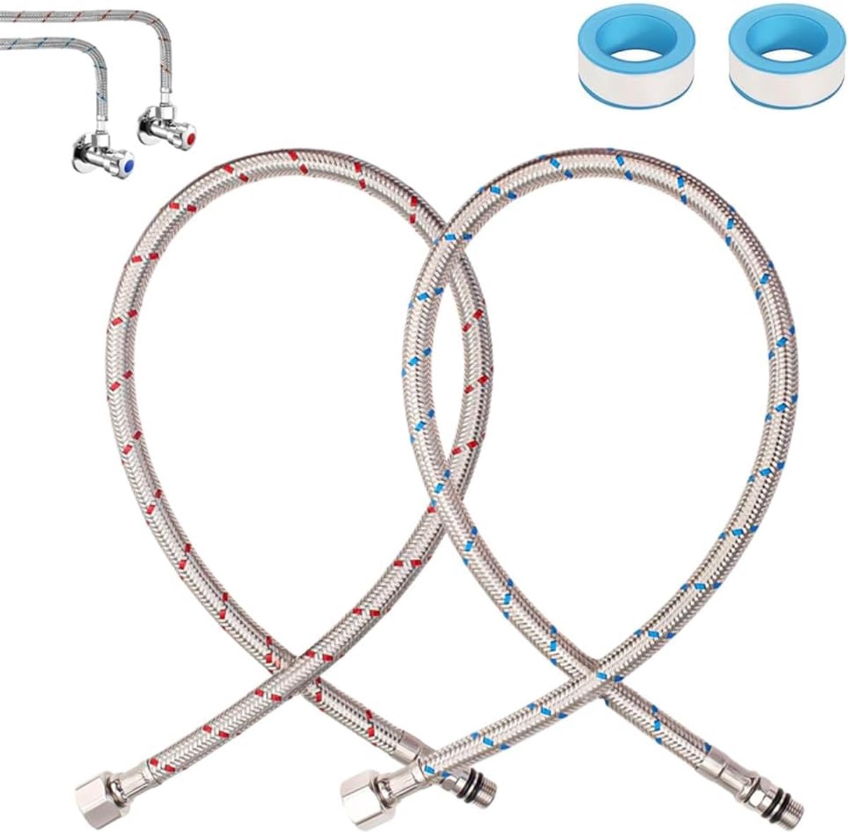 Set of 2 Connection Hoses, G3/8 x M10, 80 cm, Flexible Hose with Sealing Tape, Connection Hose for Tap, Extension - ShopVlot