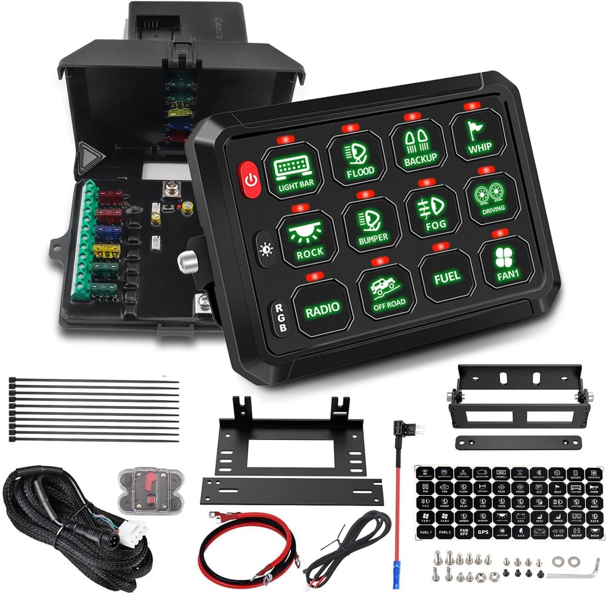 Chelhead 12v/24v 12 Gang Switch Control Panel Universal Circuit Control Relay System Touch Switch Box RGB On-Off LED - ShopVlot