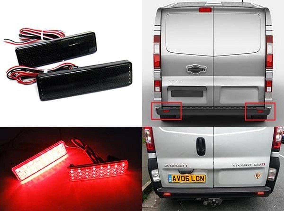 2 x Black Smoked Lens Rear Bumper Reflector LED Fog Tail Brake Light for Vivaro Movano Master Trafic Primastar - ShopVlot