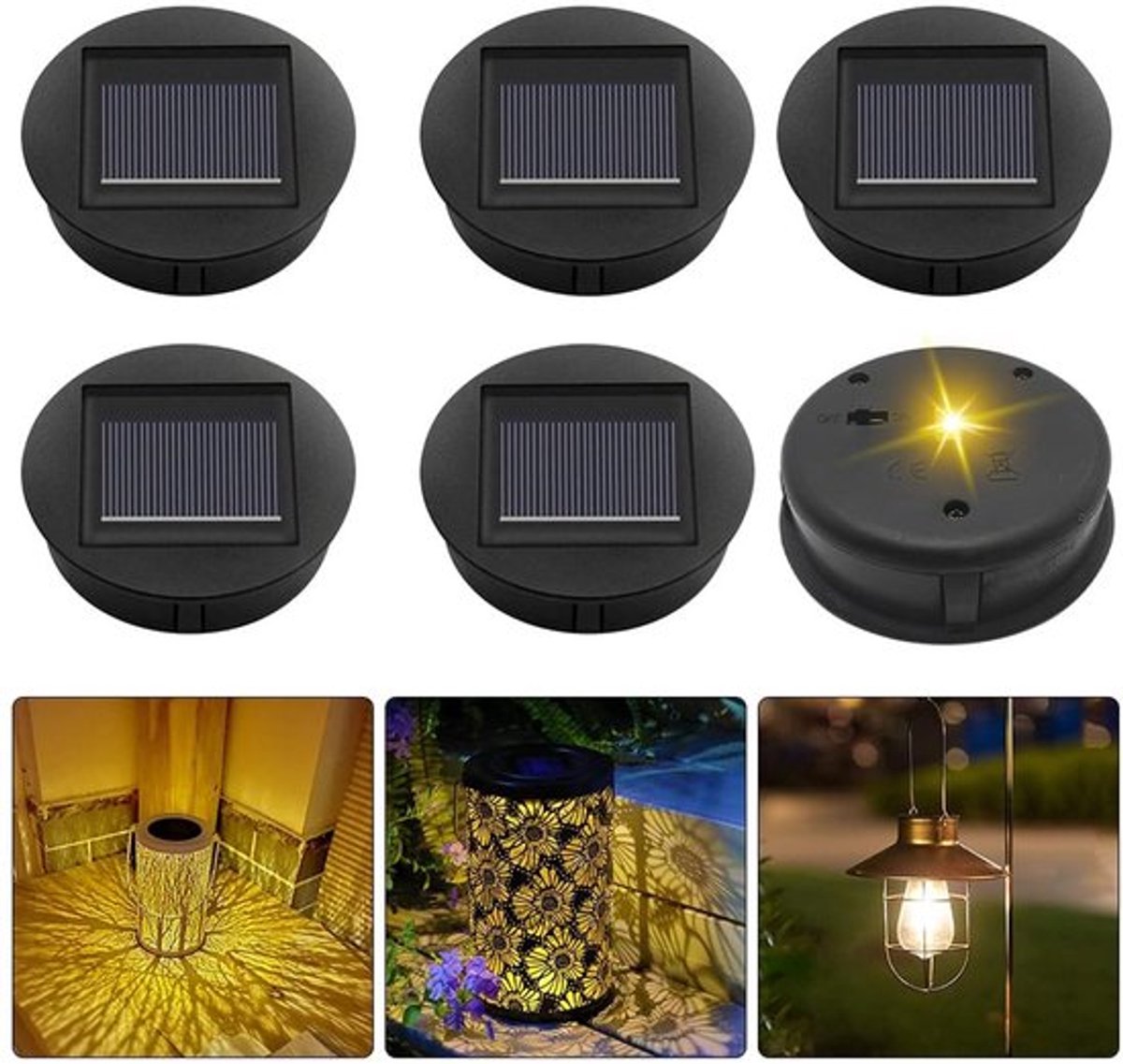 NAVESO 6 stuks reservelampen op zonne-energie voor lantaarn, 8 cm, vervanging voor zonnelicht, top, zonnepaneel, lantaarn, reservedeksel, IP65 waterdicht, led-zonnepaneel voor decoratie