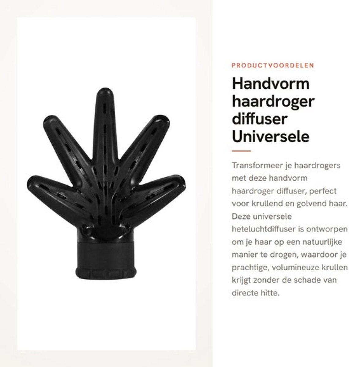 Handvorm haardroger diffuser - Universele heteluchtdiffuser - Voor groot volume - Zwart - Styling voor krullend haar - Ideaal voor natuur...