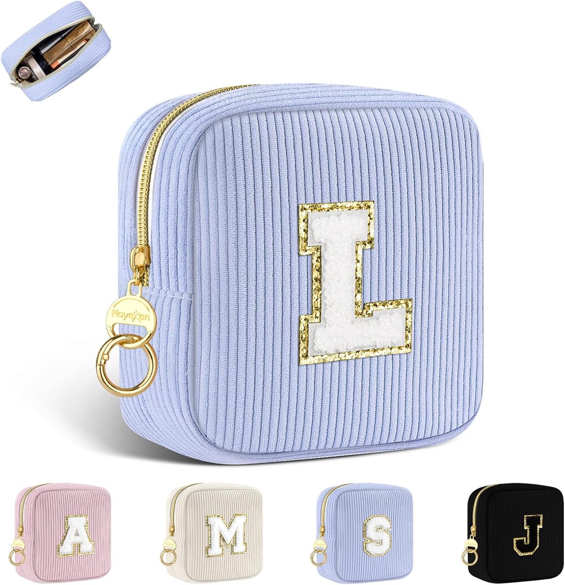 Make-up tas klein - corduroy - gepersonaliseerd met initialen - ideaal voor reizen - ShopVlot