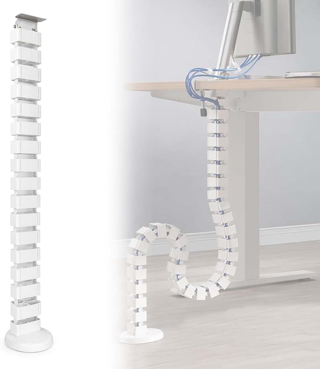 Kabelslang 130cm - hoekige kabelgeleiding - wit - flexibele organisatie voor bureaus - ShopVlot
