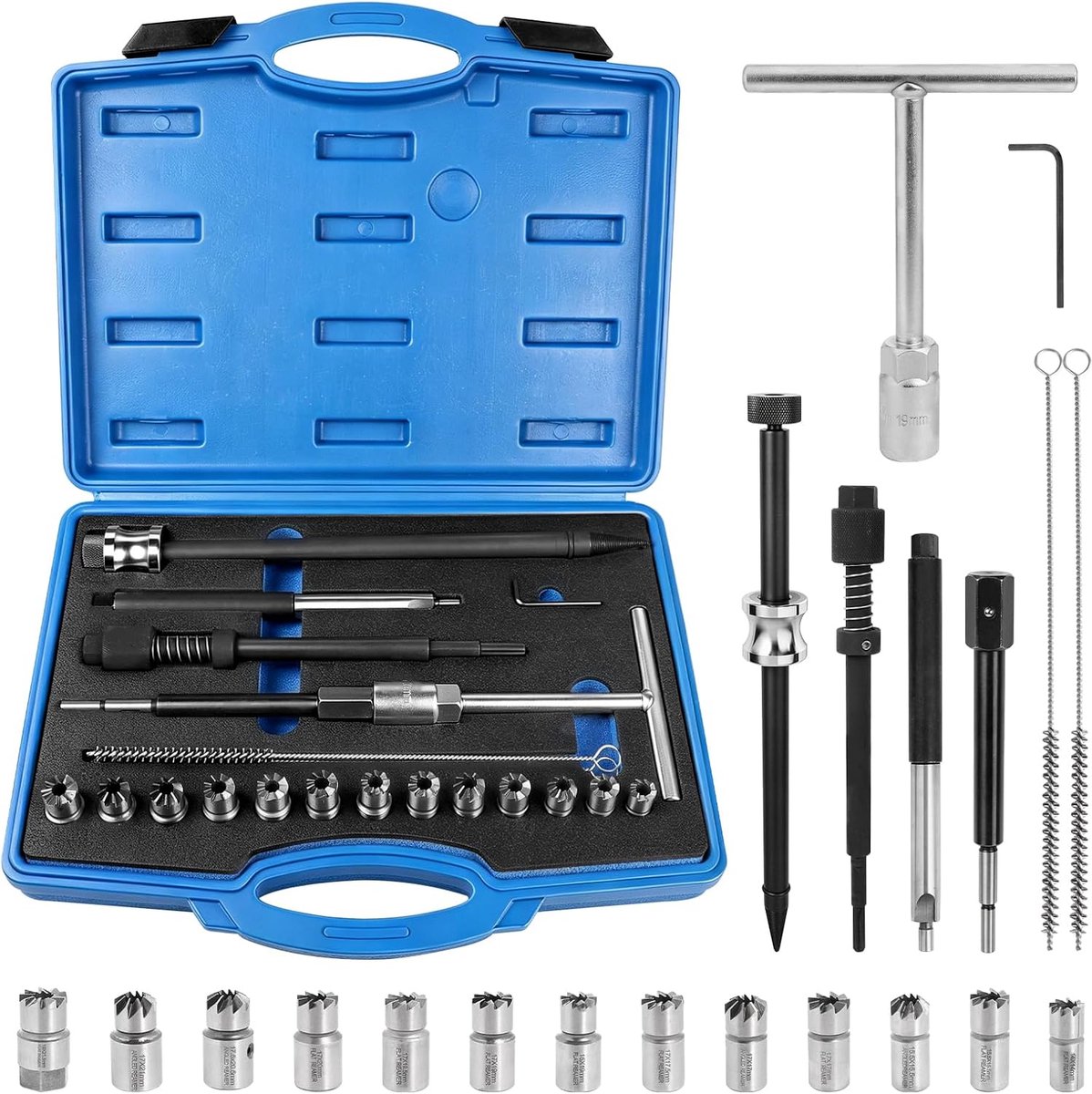 Injector Cutter Set 19 mm - Diesel Injector Schoonmaakset - Inclusief 13 Frezen en Accessoires - Effectieve Reiniging - ShopVlot