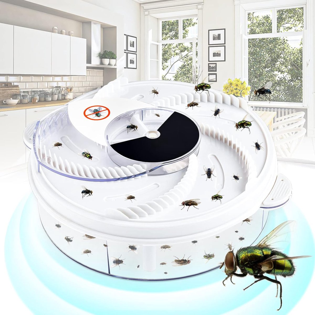 Vliegenval - Elektrische vliegenvanger - Werkt op USB - Draaiende vliegenlarvenval - Geschikt voor binnen- en buitenkeukens en terrassen - Insectenvanger