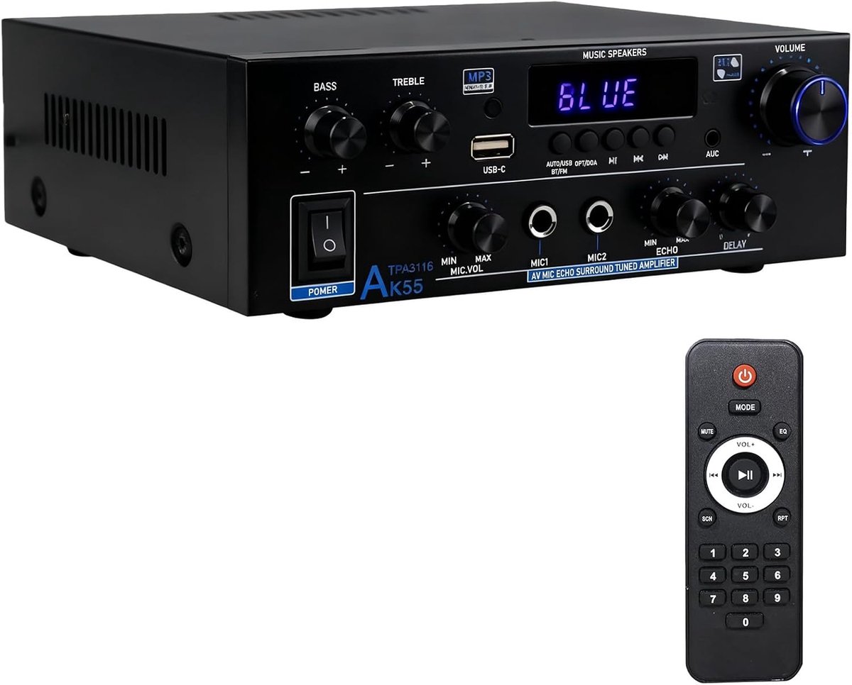 HiFi versterker Bluetooth 5.0 - Mini stereo versterker - 2.0 kanalen - 70W per kanaal - ShopVlot