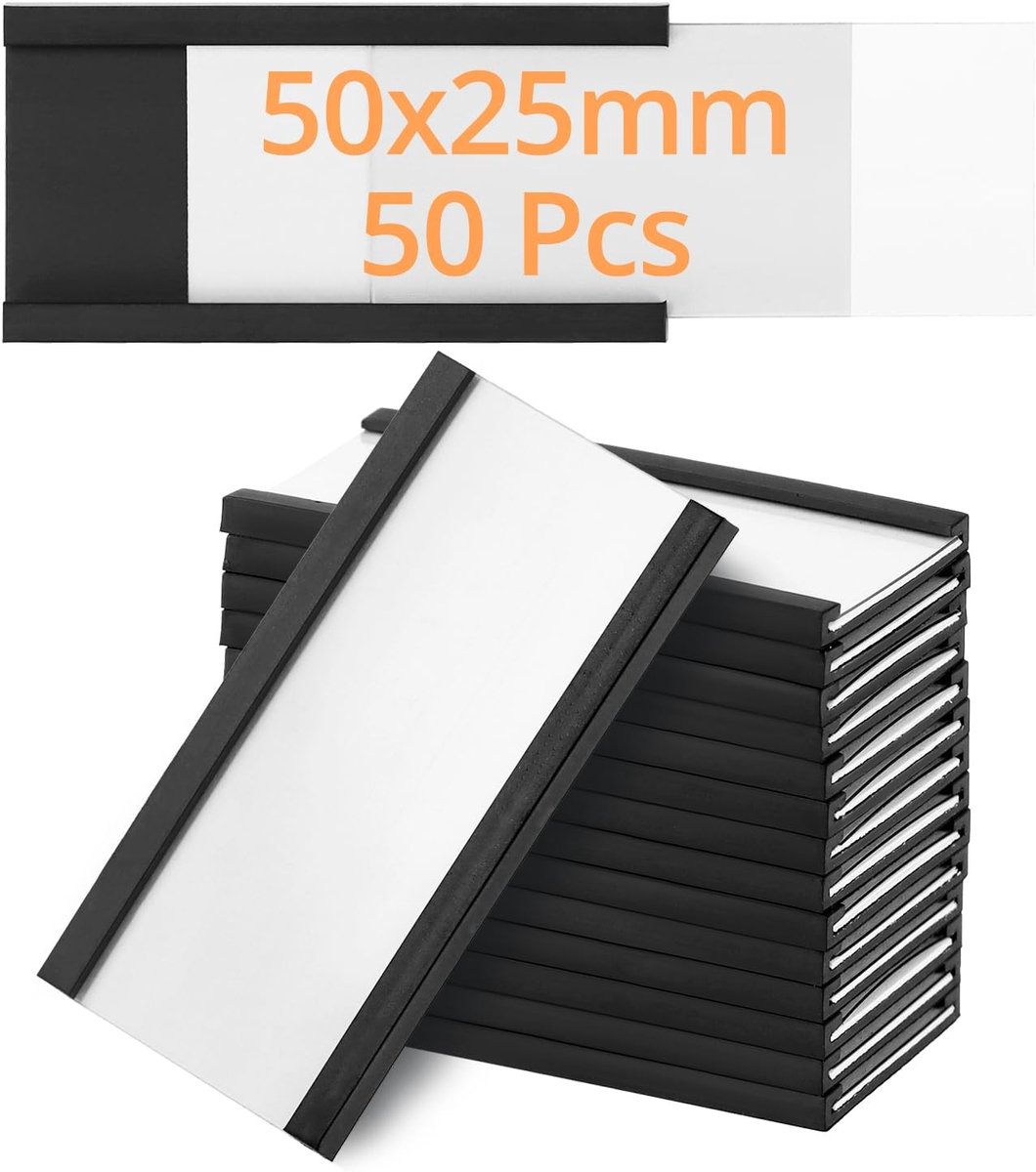Magnetische labels 25mm x 50mm - met papieren inzet - beschermende folie - voor metalen planken - ShopVlot