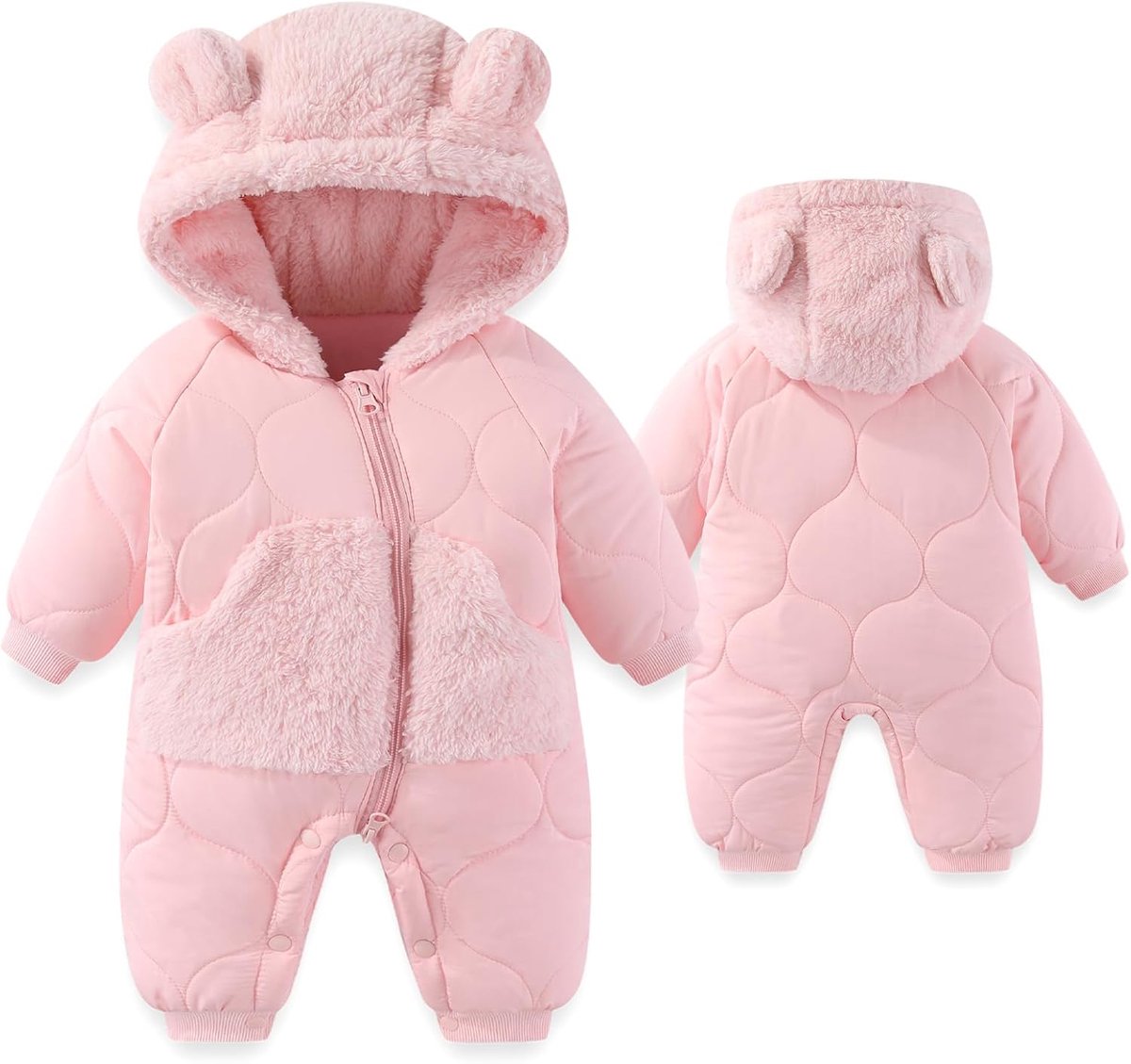 Baby wintersneeuwpak 3-24 maanden - fleece met capuchon - schattige berenlook - houdt je kleintje warm - ShopVlot