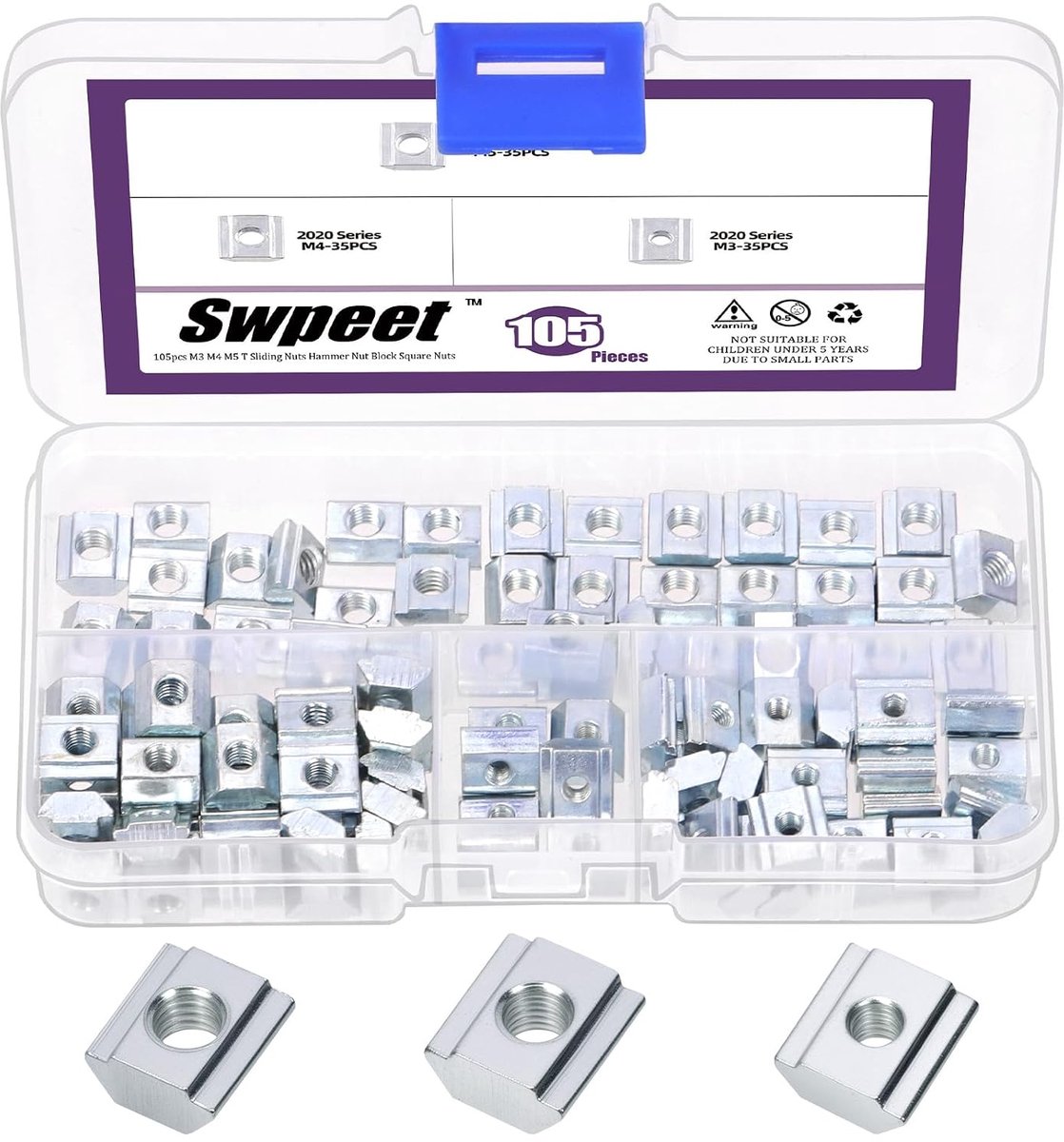 T-schroeven M3 M4 M5 - vernikkeld koolstofstaal - 105 stuks assortiment - ideaal voor aluminium profielen - ShopVlot