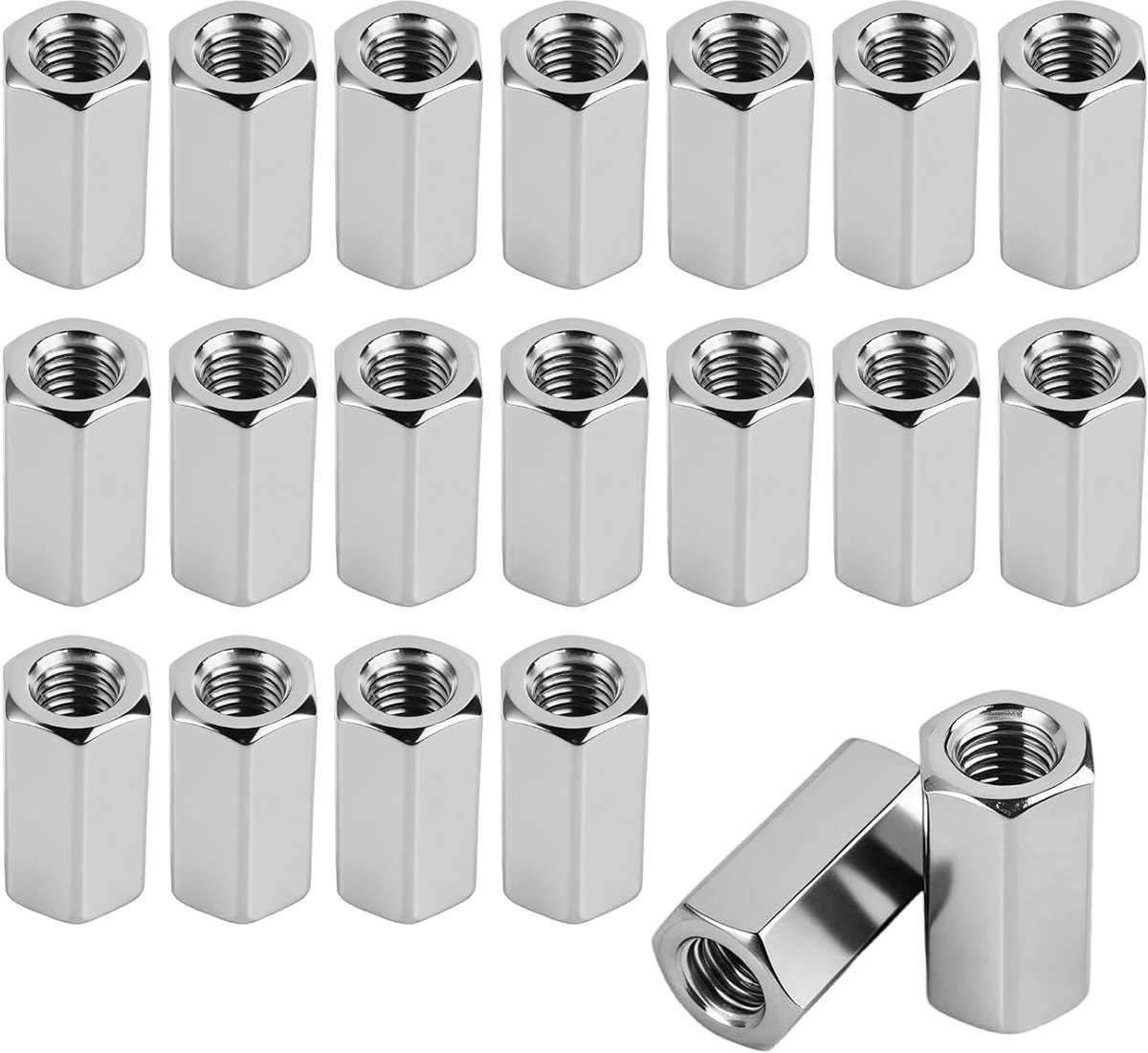 M8 lange moeren 20 stuks - roestvrij staal - hexagonale verbinding - ideaal voor montage en onderhoud - ShopVlot