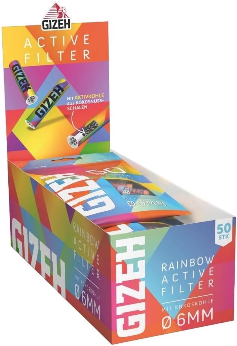 GIZEH RAINBOW Active Filter, Ø 6 mm - 10 bags of 50 filters - Activated carbon filter smart with coconut shell - ShopVlot