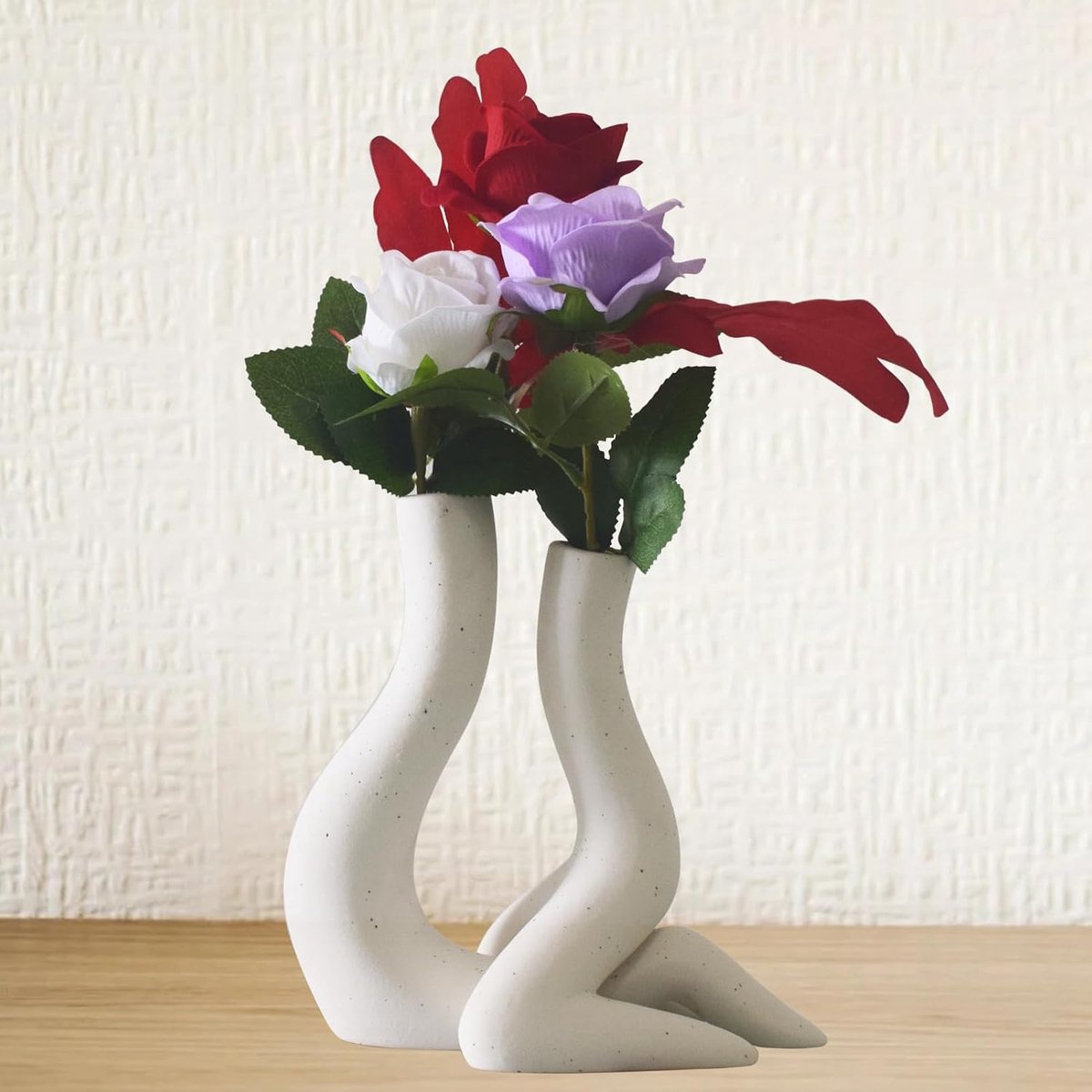 Ceramic Vase Flower Vase, Set of 2 White Ceramic Vase for Pampas Grass, Human Body Modern Table Vase Decoration - ShopVlot