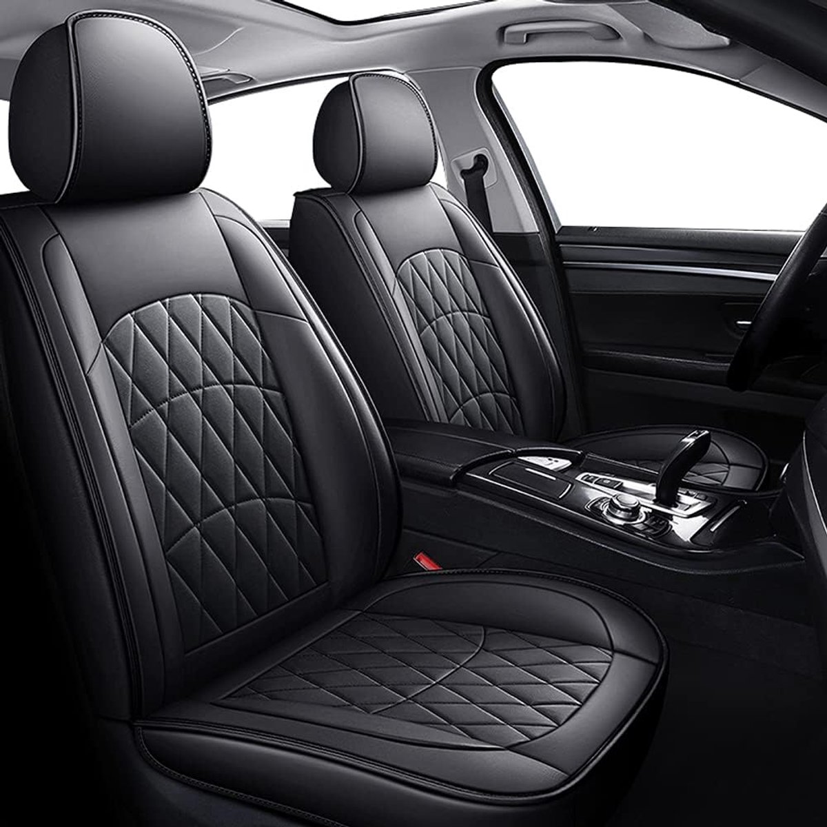 Pack of 2 Luxury Front Seat Covers, Universal Leather, Waterproof Car Seat Covers, Airbag Compatible, Design Backrest - ShopVlot