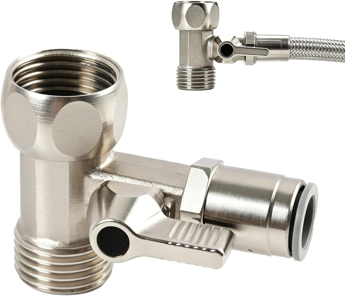 T-fitting with shut-off valve, tap connection hose distributor, garden tap with,3-way valve, water adapter distributor - ShopVlot