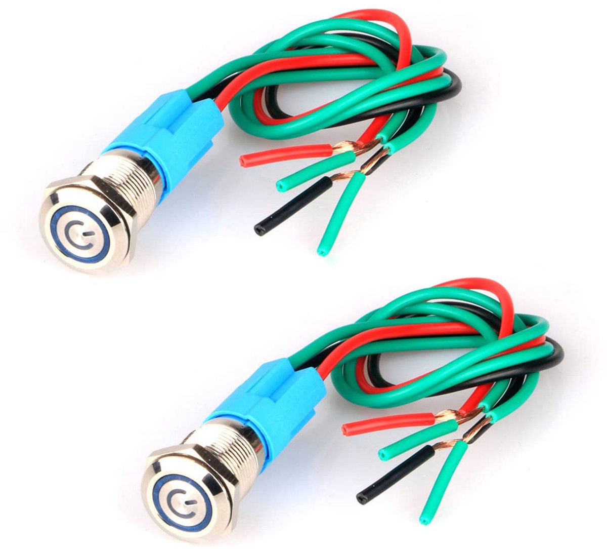 GUUZI 2pcs Locking Push Button Waterproof Stainless Steel 220V-230V/3A LED Illuminated Switch with Wire Socket Plug - ShopVlot