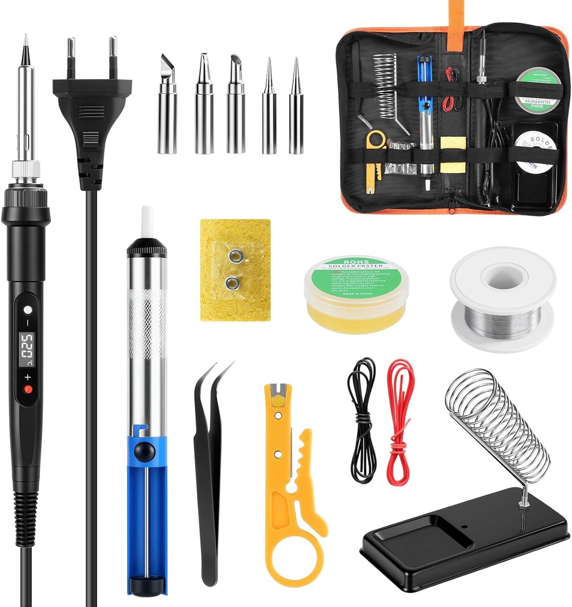 LCD Soldering Iron Set 100W Electric Soldering Iron Adjustable Temperature 356°F~968°F with Switch/50g Solder Wire/5 - ShopVlot