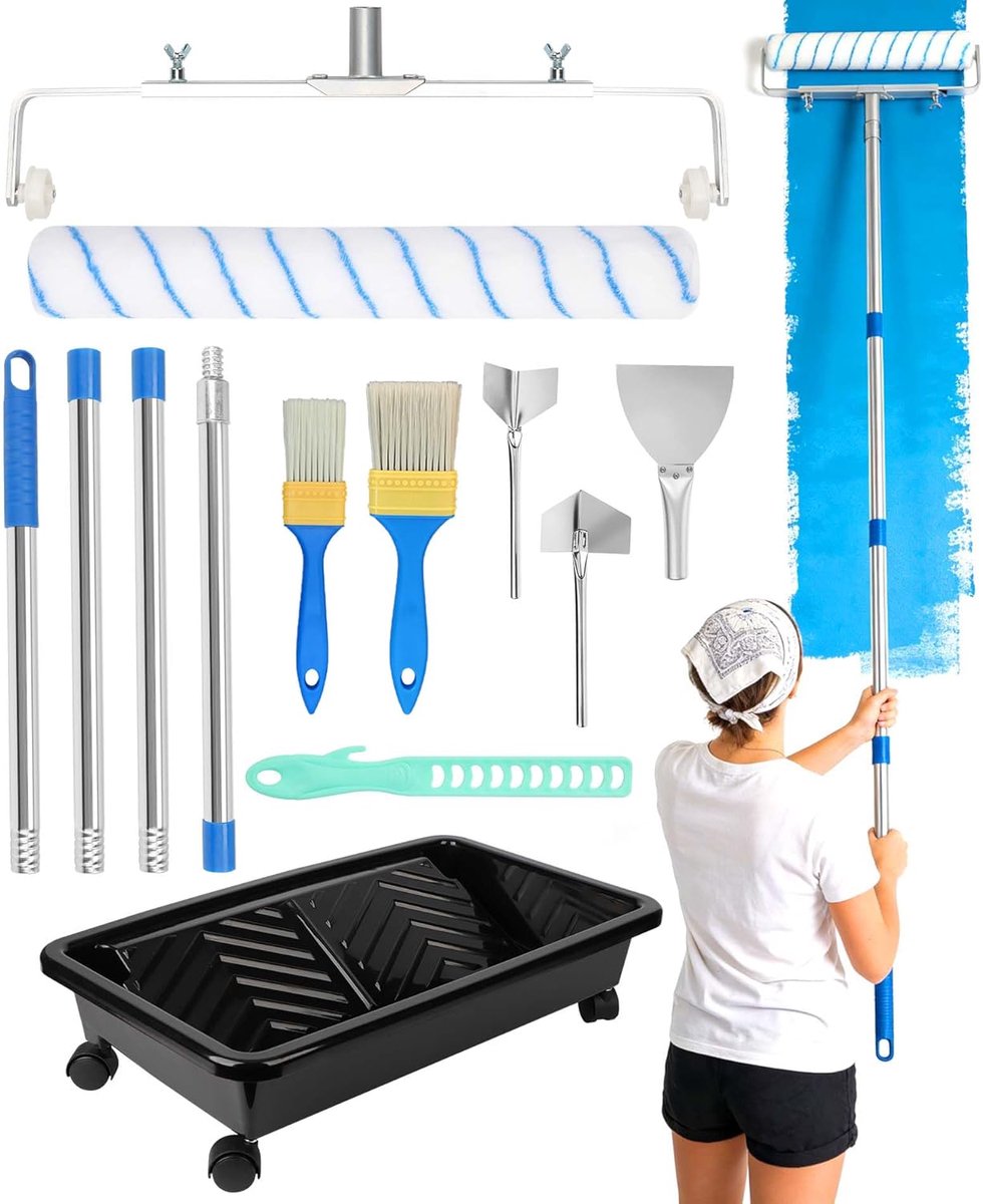 18 Inch Large Paint Roller Set, 13 Pcs Painting Roller Sets - 4 Extension Posts, Paint Roller Drawer with Wheels, 2 - ShopVlot