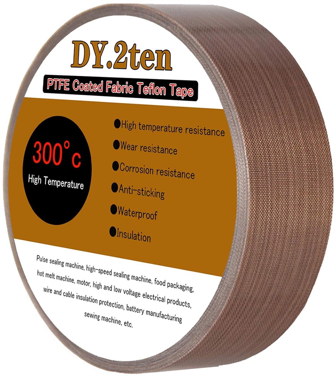 DY.2ten PTFE Coated Fiberglass Telfon Tape, 1" x 33ft, High Temperature Tape, Welding Sealing Tape, Drying Mechanical - ShopVlot