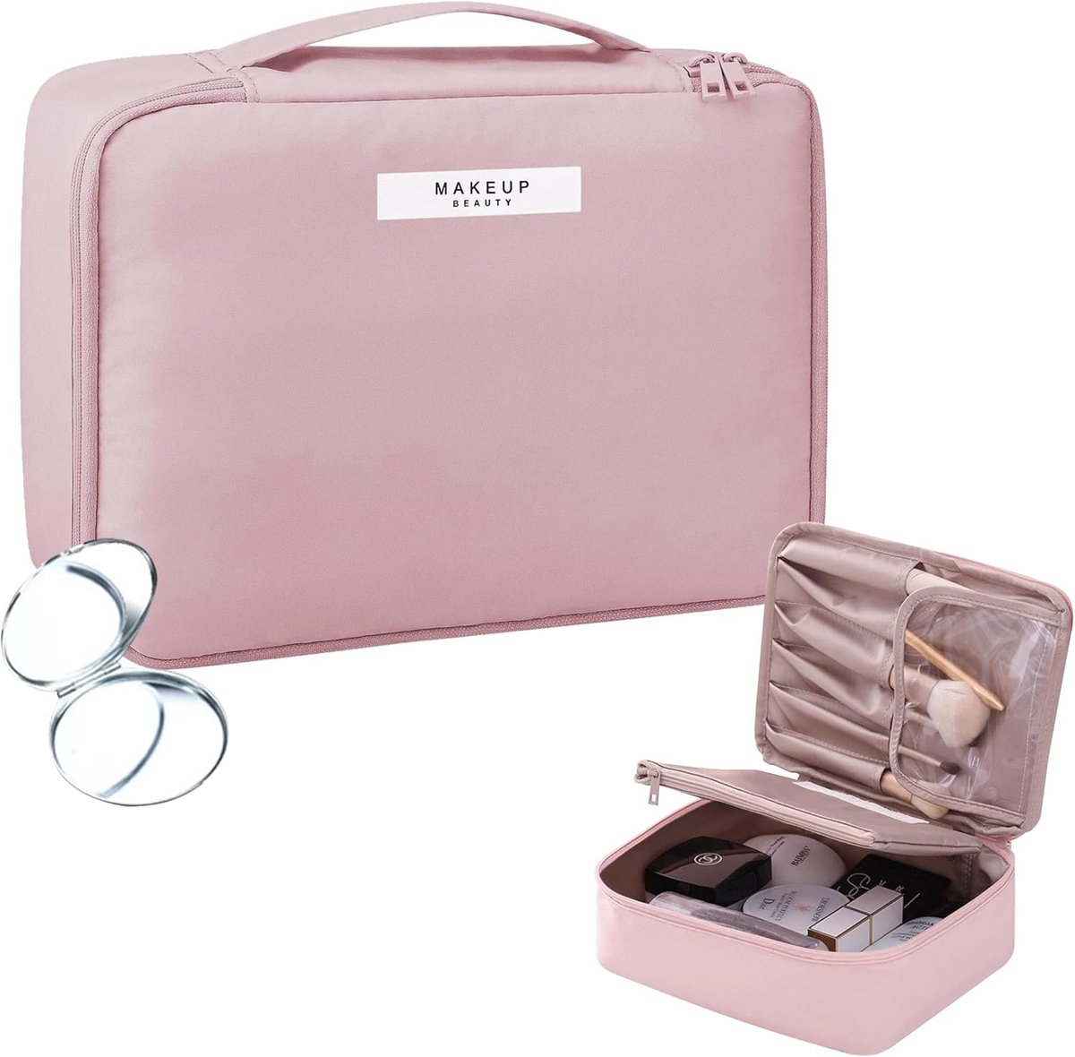 Waterproof Makeup Bag for Women and Girls, Portable Travel Makeup Bag with Cosmetic Storage Mirror Gifts for - ShopVlot