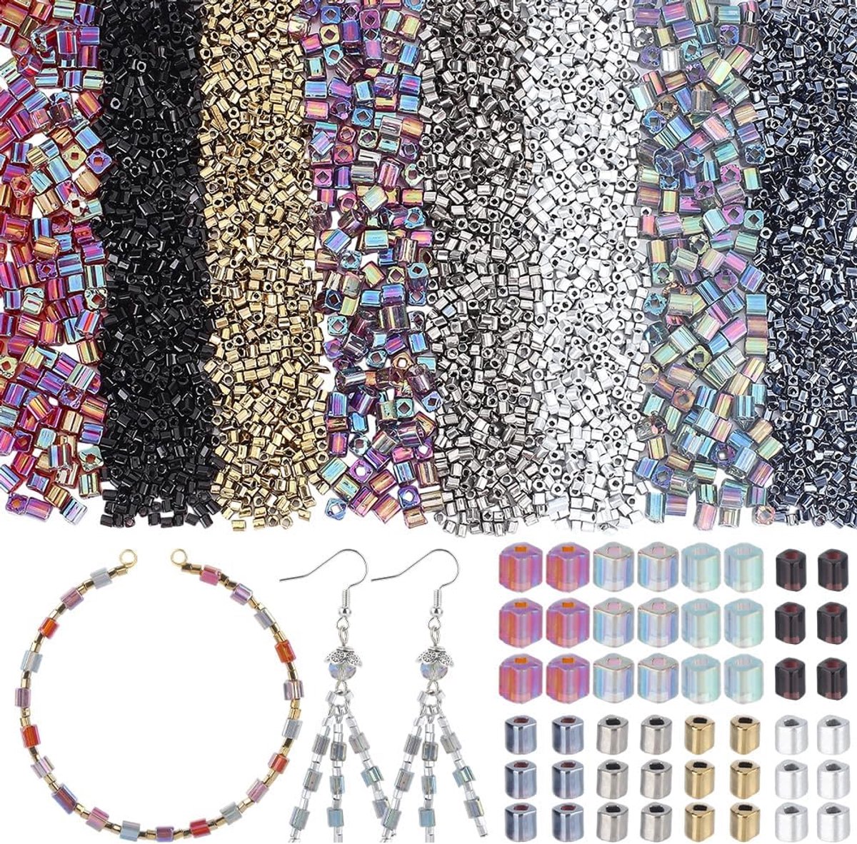 1 Schachtel Mit 6540 Stück Quadratischen Glasperlen In 8 verschiedenen Ausführungen Undurchsichtige Farben - ShopVlot