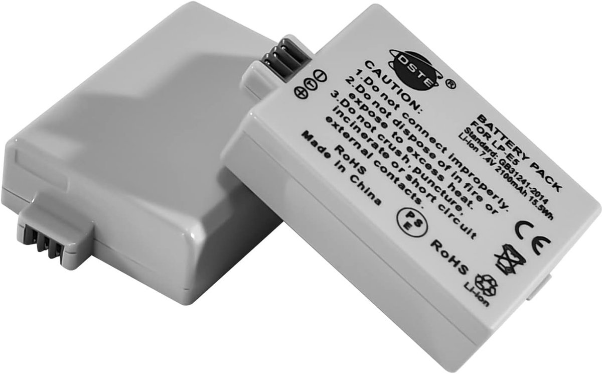 DSTE 2pcs LP-E5 Battery Compatible with Canon EOS 450D, 500D, 1000D, Kiss X2, X3, Rebel XS, XSi - ShopVlot