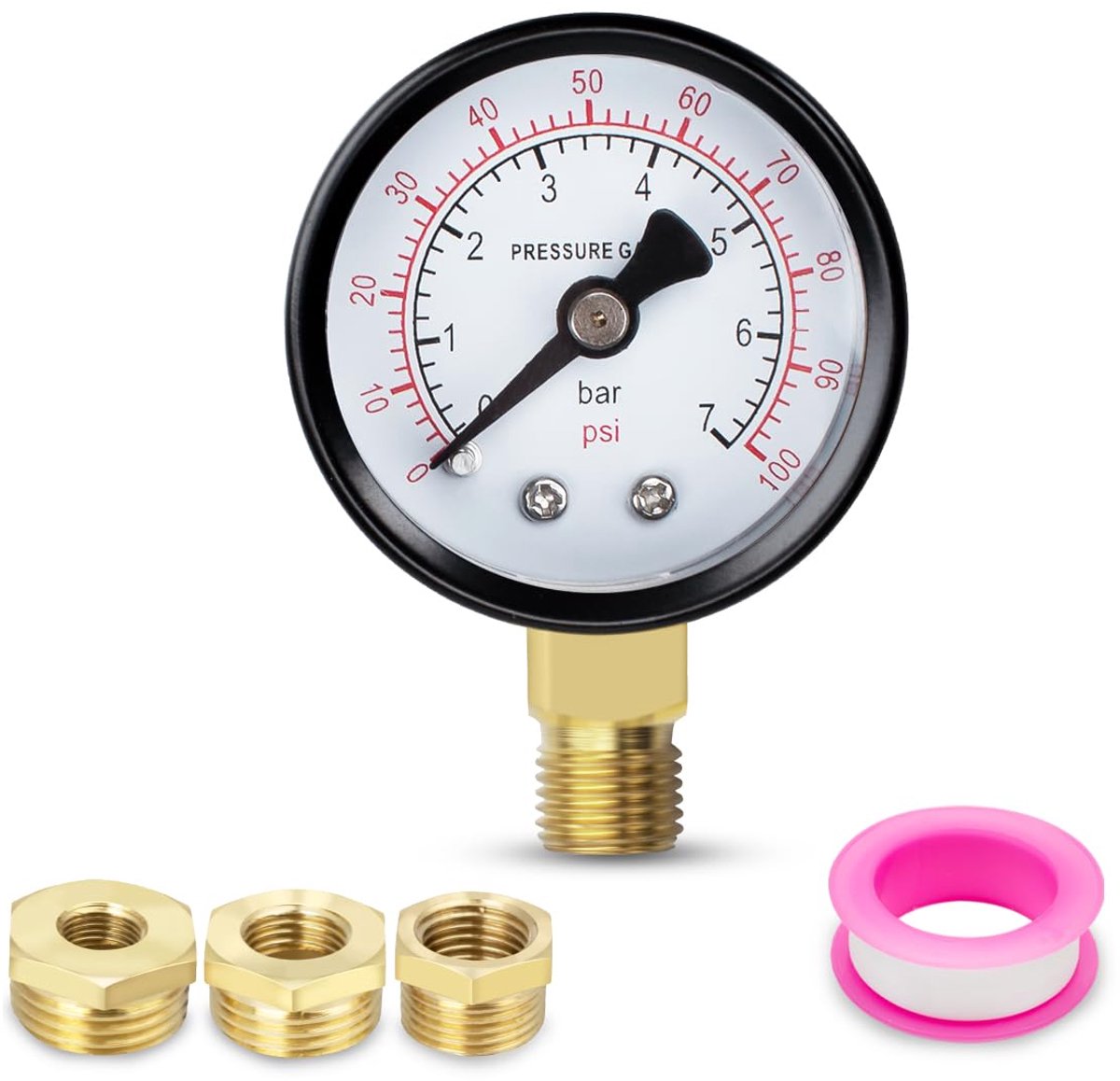 1 pcs 40mm source pump pressure gauge BSP 1/8" 0-7 Bar 0~100 Psi with 3 pcs bus 1/8' to 1/4', 1/8" to 3/8" and 1/8" to - ShopVlot