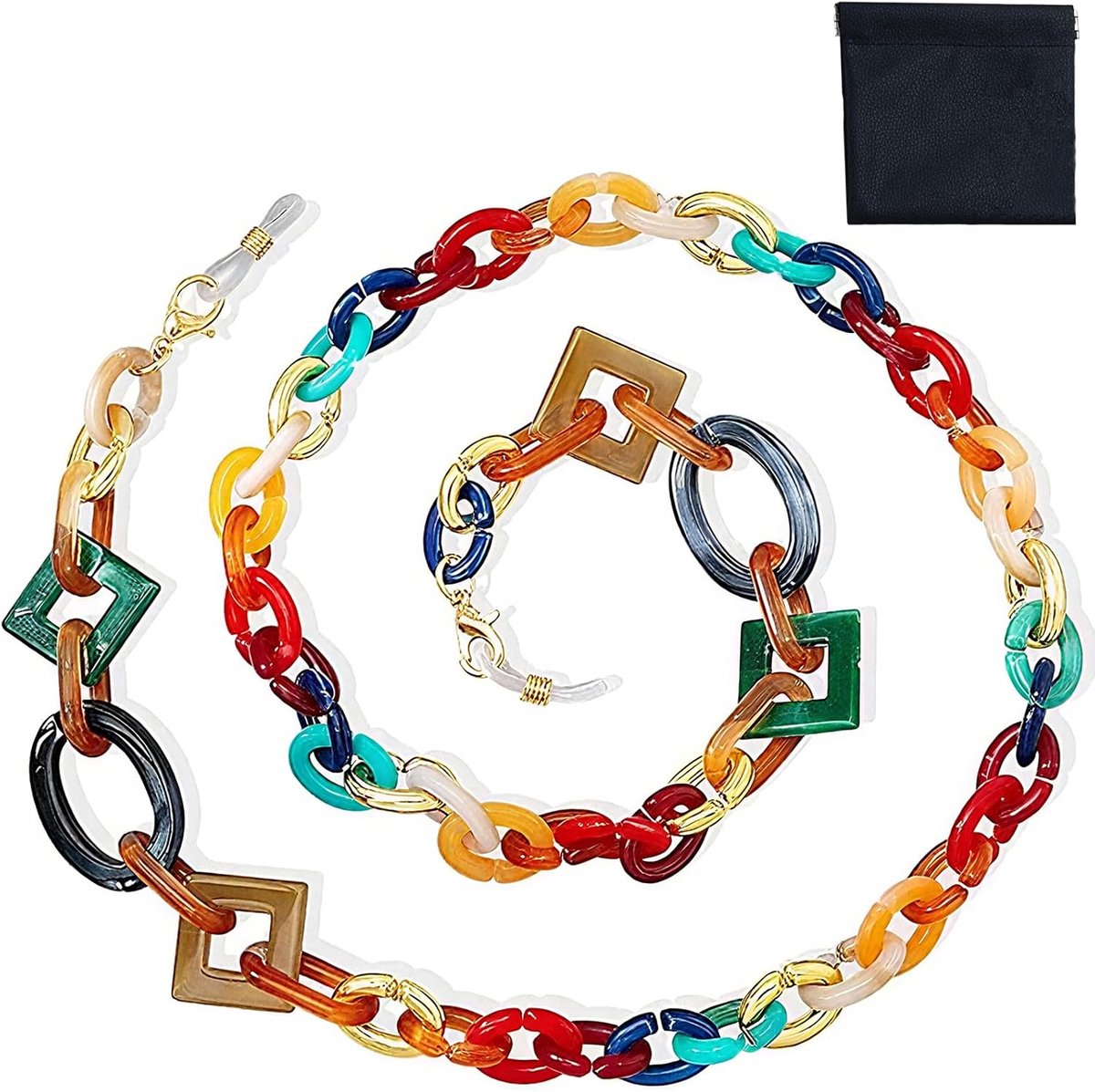 Colourful Acrylic Glasses Chain for Women, Retro Acrylic Glasses Chain Glasses Mask Necklace Geometric Ring Closure - ShopVlot