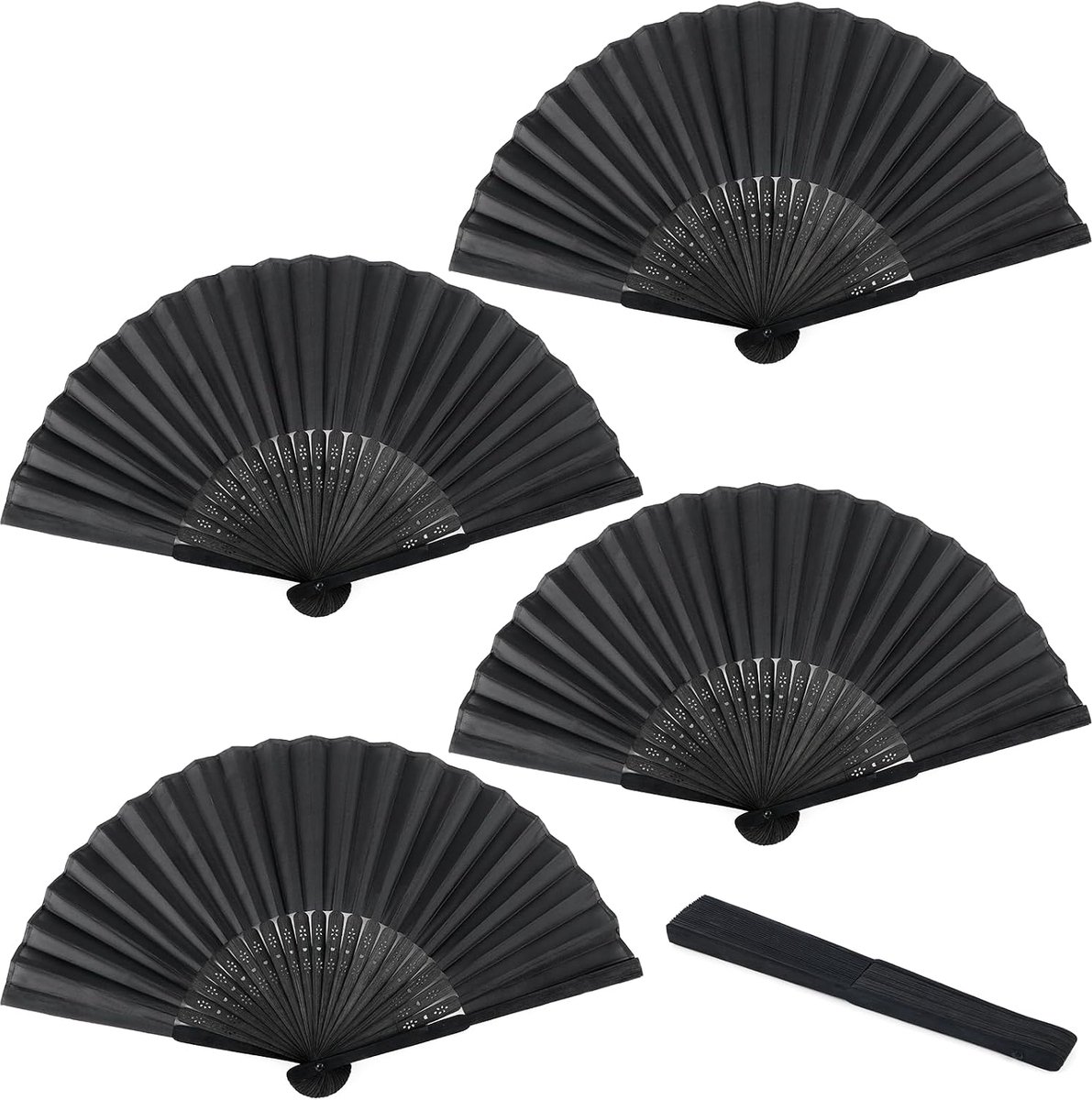 Black Folding Fan 4 Pcs Hand Fans Wedding Fabric Fans Summer Wedding Cooling Chinese Boxes Wall Fan 16cm Hand Fans for - ShopVlot
