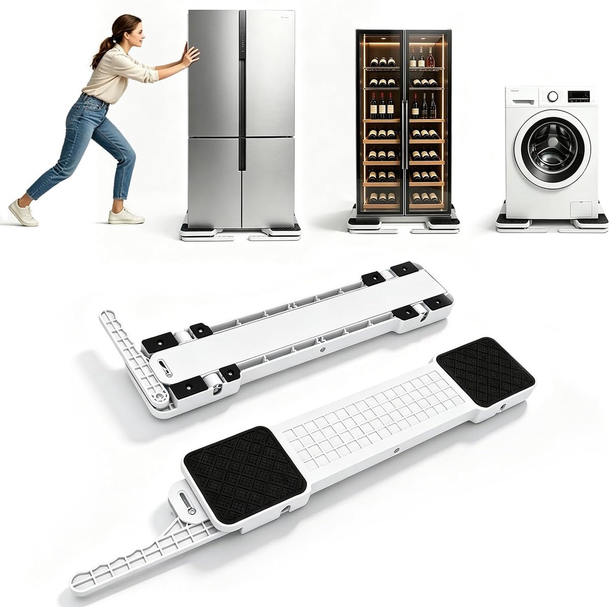 In hoogte verstelbaar wasmachine-onderstel met hefwielen (30-40 cm) - meubelroller met rem voor wasmachine en droger - ShopVlot