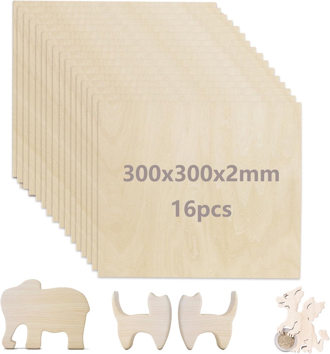 YOUNTHYE Pack of 16 Plywood 2 mm Lime Wood 300 x 300 mm Raw Wood Board Ideal for Laser Cutting, CNC Engraving, Model - ShopVlot