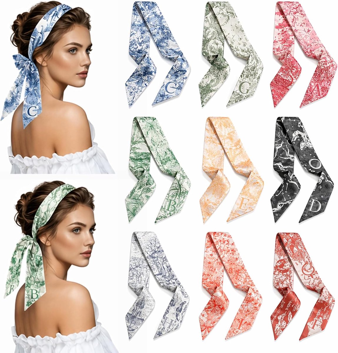 Zakdoeken set van 9 - smalle sjaals - veelzijdig gebruik - ideaal als haaraccessoire of handtasband - ShopVlot