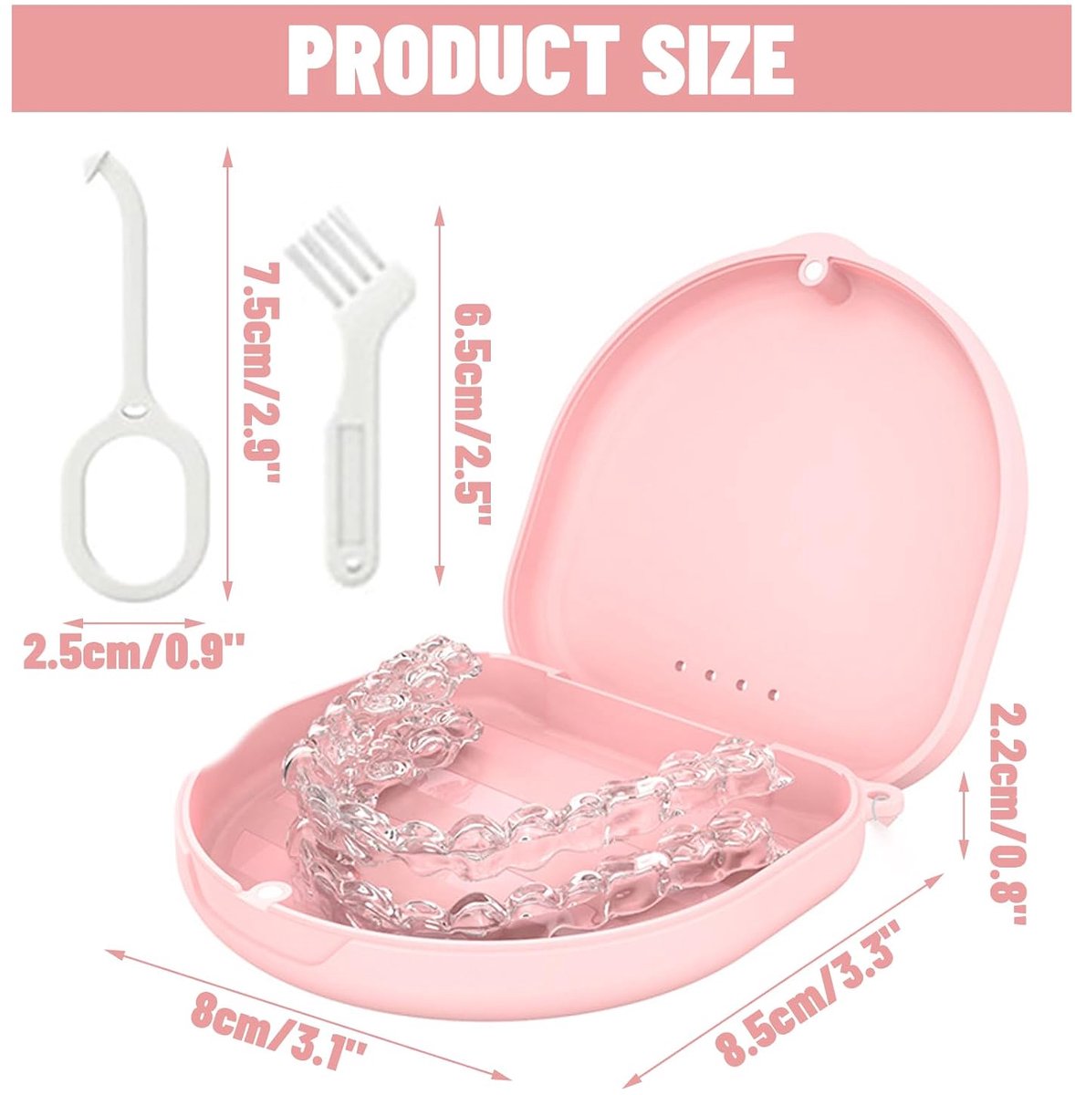 Invisalign case met verwijdertool - roze - ventilatiegaten - veilig en duurzaam - ShopVlot