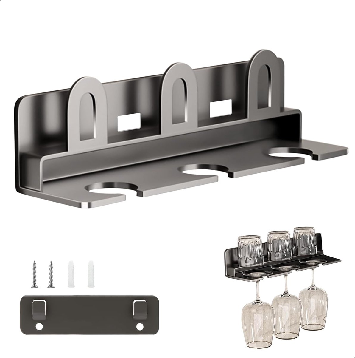 Glashouder met Hangende Basis - Carbon Staal - Veilig en Compact - Voor Bar en Keuken - ShopVlot