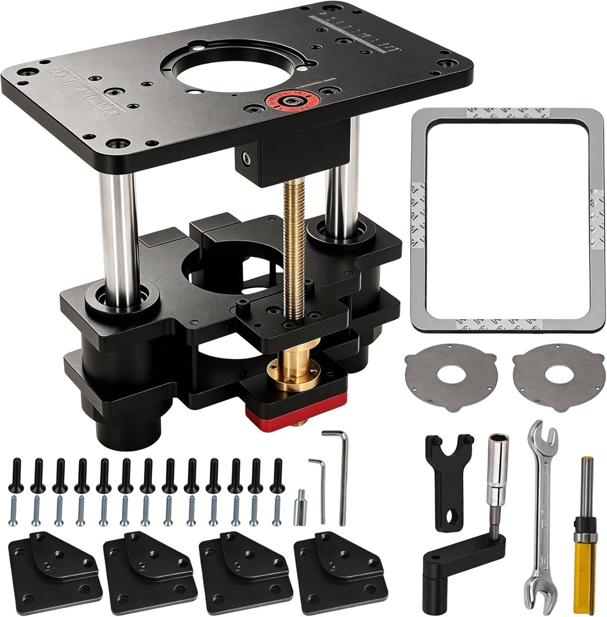Bovenfrees heftafel voor houtbewerking, verstelbare freestafel met aluminiumlegering, ideaal voor router en trimmachine, geschikt voor 65 mm motoren en omgekeerde liftfuncties