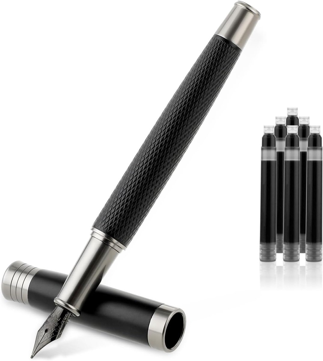Vulpen 0,5 mm - zwarte metalen pen - unieke schubstructuur - comfortabel schrijven - ShopVlot